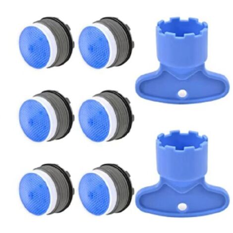 Aérateurs encastrables 6 pièces [6 + 2] (16 g) Aérateur, buse de cuisine et salle de bain, aérateur de robinet d'évier en plastique, économie d'eau, avec 2 poignées, bleu