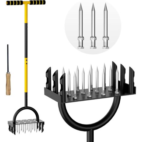 Aerator de pelouse, 2 en 1 Manuel de pelouse Spike Aerator Tool avec 12 Pointes et 6 Dents, aérateurs de pelouse manuels