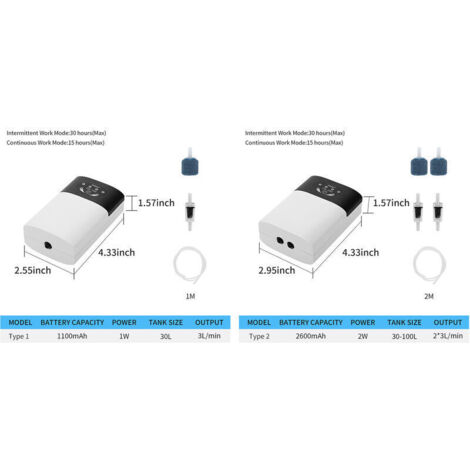 Aeratore per acquario a doppio uso, pompa di ossigeno ricaricabile tramite USB, accessori SB-268+