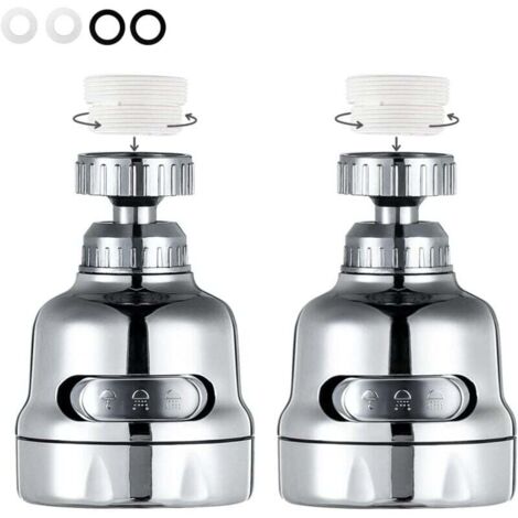 Aeratore per rubinetto girevole a 360 gradi, testa del rubinetto del lavello della cucina regolabile in 3 modalità, cromato (confezione da 2)