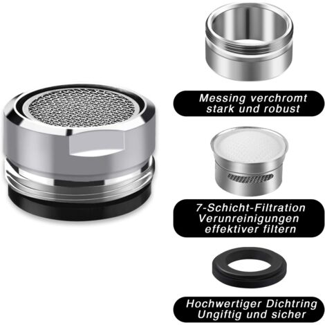 Aeratore per rubinetto M24, aeratore per rubinetto a risparmio idrico da 6 pezzi con filtro in acciaio inossidabile e ABS, include 6 guarnizioni e 1 chiave per aeratore cromata per rubinetto del lavel