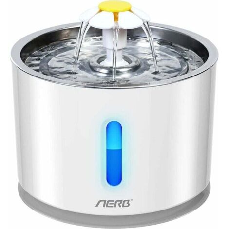 XVX Fontanella Aerb per gatti e cani di piccola taglia - Distributore d'acqua silenzioso con filtro a carbone attivo e vassoio in acciaio inossidabile - Luce notturna a LED