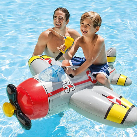 Aereoplano Cavalcabile Gonfiabile Mare Piscina Con Pistola Acqua 2 Colori