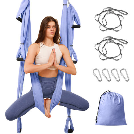 Aerial Yoga Schaukel Yoga Hängematte Set mit Tragetasche und Verlängerungsgurten, Trapez Sling für Home Gym Anti-Schwerkraft Inversion Pilate Fitness, bis 300KG belastbar, Lila