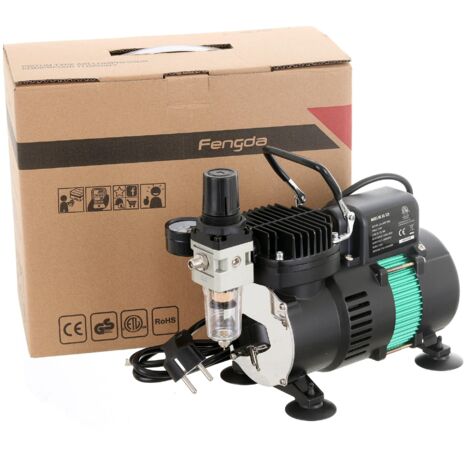 AEROGRAFO SILENZIOSO COMPRESSORE A DOPPIO PISTONE VENTOLA EFFICIENTE ARRESTO AUTOMATICO