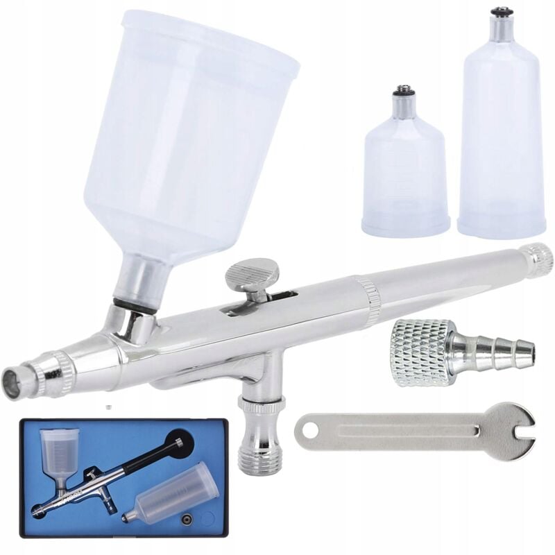 Aerografo per verniciatura in valigetta con due serbatoi, ugello da 0,5 mm