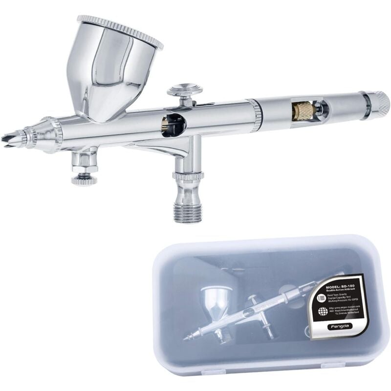 Aérographe de précision à action double FE-180 avec contrôle de détail de haute précision, pointe de 0,2 mm, godet à fluide pour entonnoir de 9 ml,