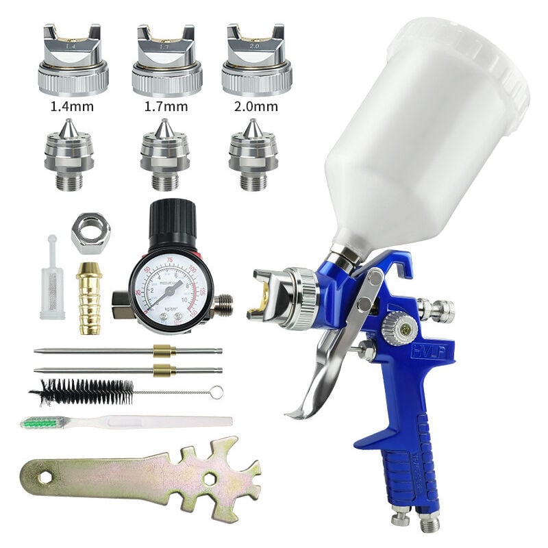 Coocheer - Aérographe hvlp, pistolet à air comprimé à alimentation par gravité avec buse de 1,4/1,7/2 mm et flacon pulvérisateur de 600 ml pour