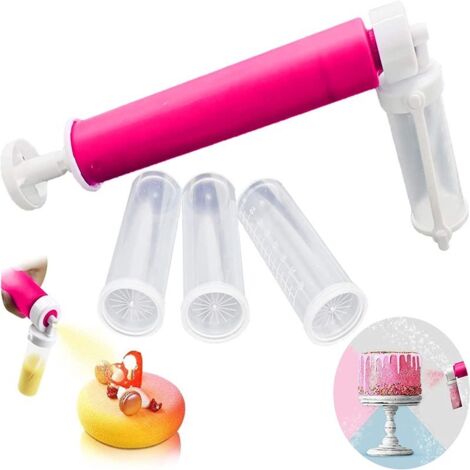 Aérographe manuel pour gâteaux, outils de décoration à paillettes, kit de peinture en aérosol avec 4 tubes, idéal pour la pâtisserie maison, la décoration de cupcakes, biscuits et desserts (violet).