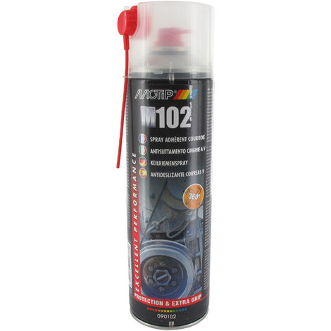Aérosol anti glissant/adhérent courroie. Prévient patinage, craquelures et usure des courroies trapézoïdales. 500ml.
