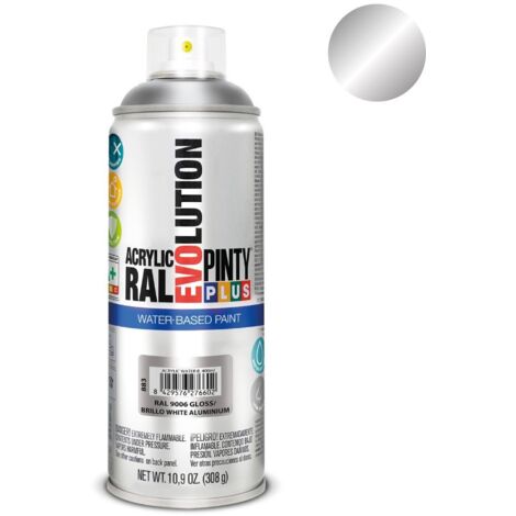Aerosolfarbe Pintyplus Evolution Wasserbasiert 520cc Ral 9006 Aluminium Weiß