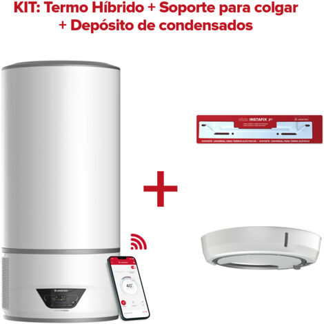Aerotermia, Ariston, Lydos Hybrid Wifi 80L + Depósito de Condensados + Soporte de pared Instafix, Clase Energetica A