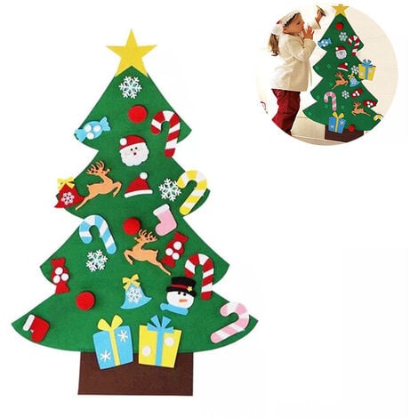 AerWo DIY Felt Christmas Tree Set + 26 Pieces Detachable Ornaments, Wall Hanging Christmas Gifts for Kids for Christmas Decorations