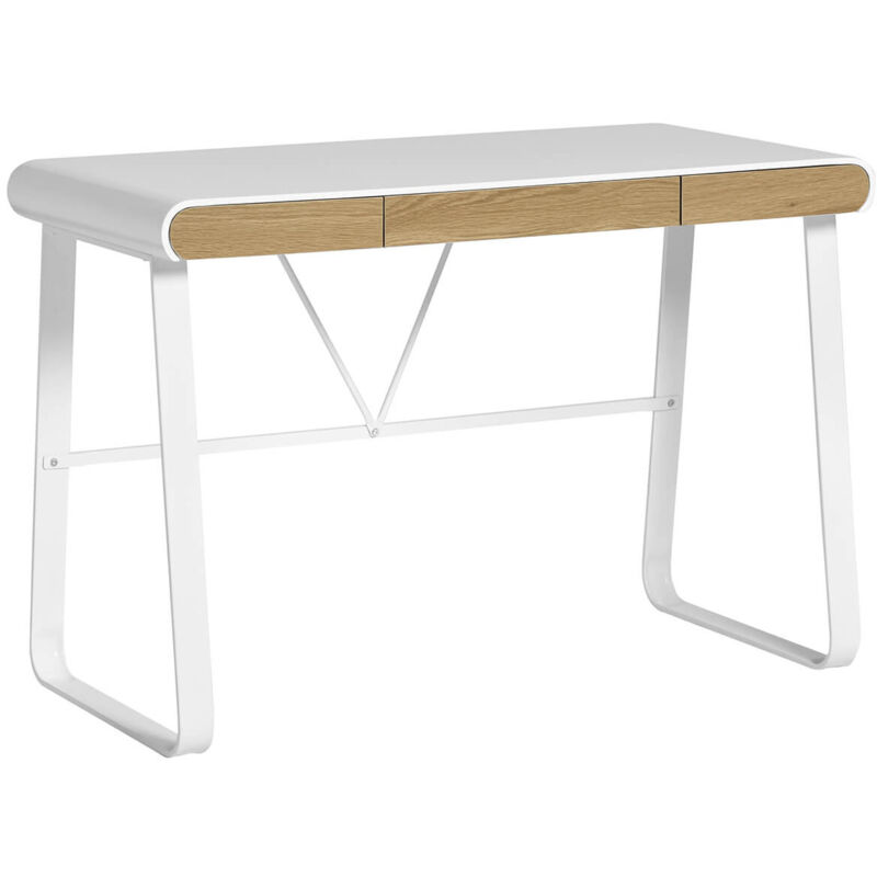AESIR - Bureau 3 Tiroirs Blanc et Aspect Bois - Blanc