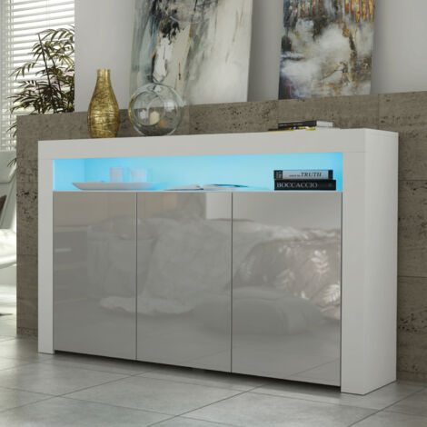 Aether Sideboard - White with Grey Gloss Doors & LED - 155cm