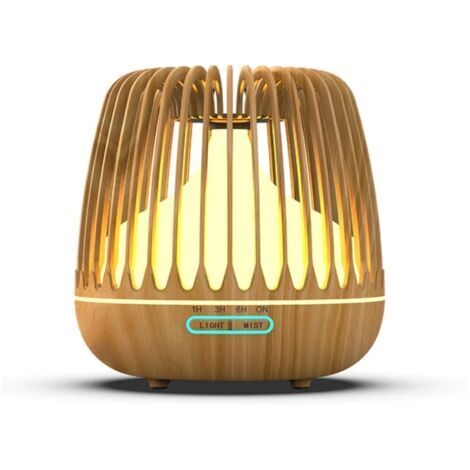 Ätherisches Öl-Diffusor/Lampe aus hellem Holz, ausgestattet mit 7 farbigen LED-Leuchten und einer Nano-Nebel-Befeuchtungsfunktion für ein optimales Komforterlebnis.