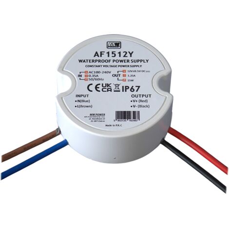 AF1512Y : Alimentation LED ronde MW Power 15 W 12 V/1,25 A, IP67