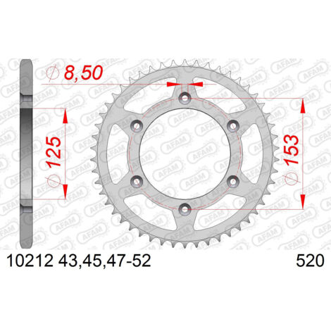 AFAM Stahl-Kettenrad hinten für 520er Kette, Artikelnummer 10212-49