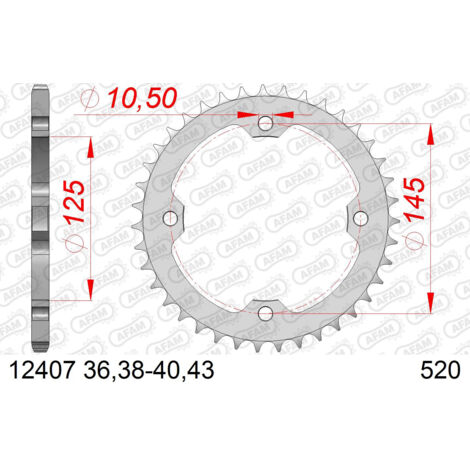 AFAM Stahl-Kettenrad hinten für 520er Kette, Artikelnummer 12407-36