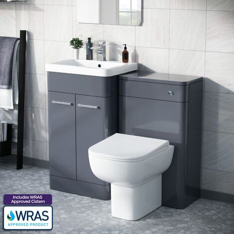 Afern 500mm Vanity Basin Unit, WC Unit & Debra Back to Wall Toilet Steel Grey