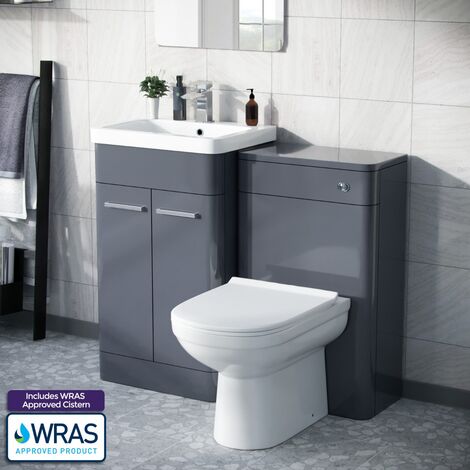 Afern 500mm Vanity Basin Unit, WC Unit & Elso Back to Wall Toilet Steel Grey