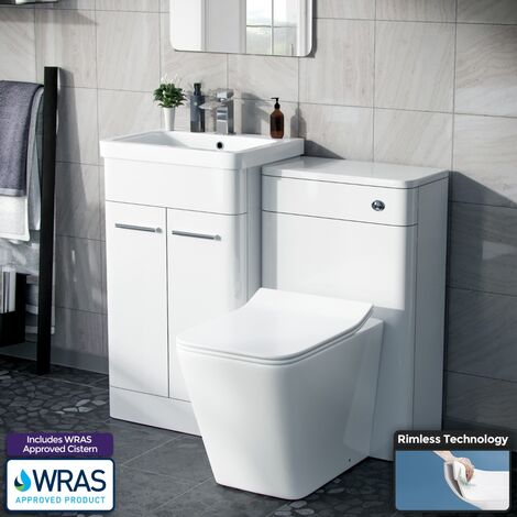 Afern 500mm Vanity Unit, WC Unit And D-Shape Toilet Gloss White