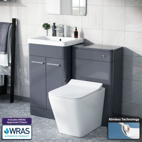 Afern 500mm Vanity Unit, WC Unit And D-Shape Toilet Steel Grey