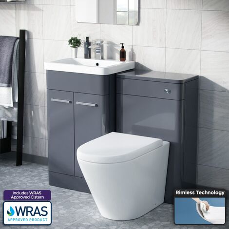 Afern 500mm Vanity Unit, WC Unit And Round BTW Toilet Anthracite