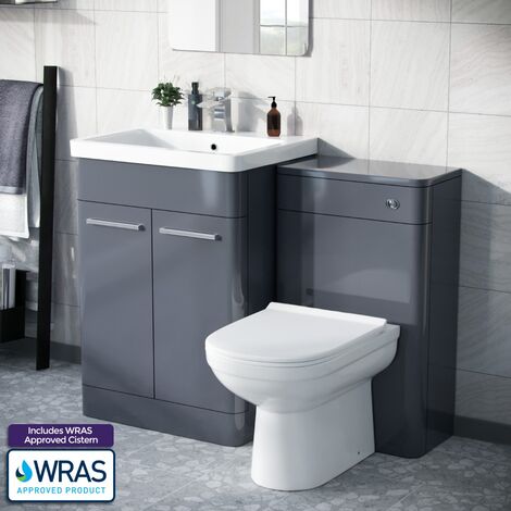 Afern 600mm Freestanding Basin Vanity Unit, WC Unit & BTW Toilet Steel Grey