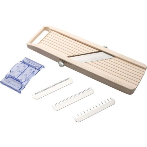 Affettatrice mandolina giapponese BN-1 con tre lame intercambiabili in acciaio inox: avorio, tagliaverdure, pelapatate, acciaio inox, bianco sporco