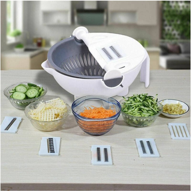 Image of TrAdE Shop Traesio - Affettatrice Manuale Taglia Verdure Affetta Cestello Cucina Grattugia 6 In 1 -