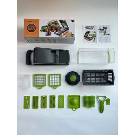 Affettatrice multifunzione 16 in 1 per verdure, affettatrice manuale, mandolina professionale da cucina, taglia verdure con lame multiple regolabili per affettare, tritare e grattugiare le verdure.