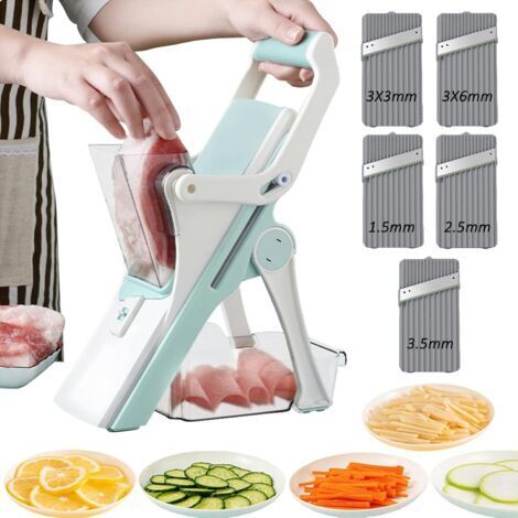 Affettatrice multifunzione 5 in 1 - Affettatrice manuale con lama in acciaio inossidabile, adatta per affettare frutta, verdura e carne congelata.
