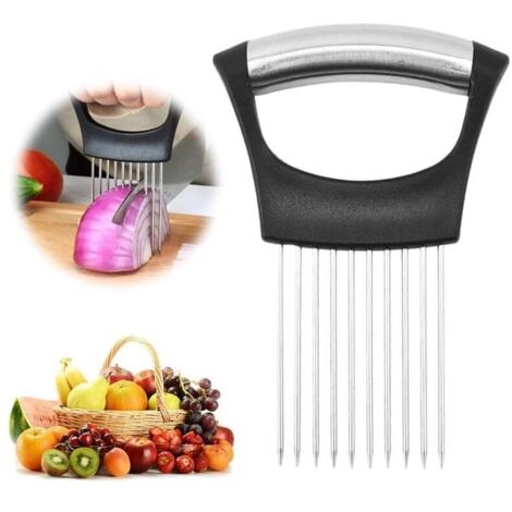 Affettatrice per cipolle in acciaio inox, affettatrice per limoni, tagliaverdure, coltello da cucina per affettare carne, cipolle, patate, pomodori (1 pezzo)