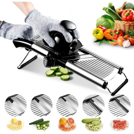 Affettatrice per verdure, mandolina regolabile per la cucina, tritatutto a mandolina in acciaio inox per patate/pomodori/cipolle, tagliaverdure con guanti antitaglio.