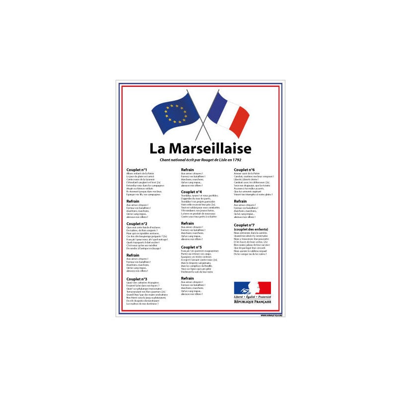 Affichage ecole drapeau francais loi blanquer (DEV0015) - Aluminium 2 mm - 210 x 300 mm