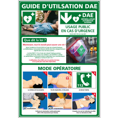 Affichage - guide d'utilisation de defibrillateur - Aluminium 2 mm - 150 x 210 mm