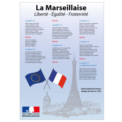 AFFICHAGE LA MARSEILLAISE POUR ECOLE (DEV0016) - Papier Poster - 210 x 300 mm