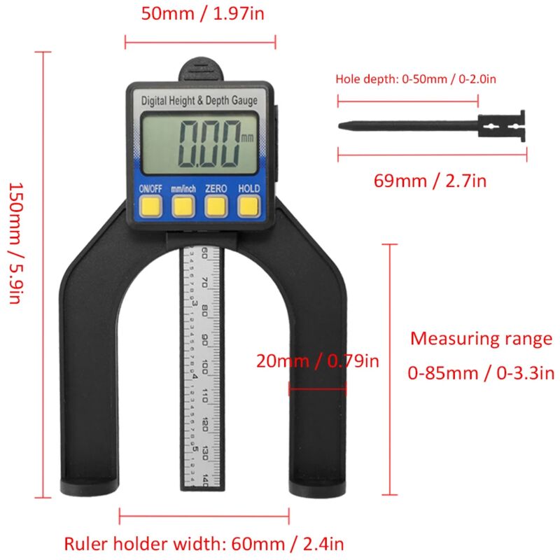 Affichage numérique LCD coulisse pied à coulisse règle hauteur et profondeur jauge avec plage de mesure 0-85mm avec aimants