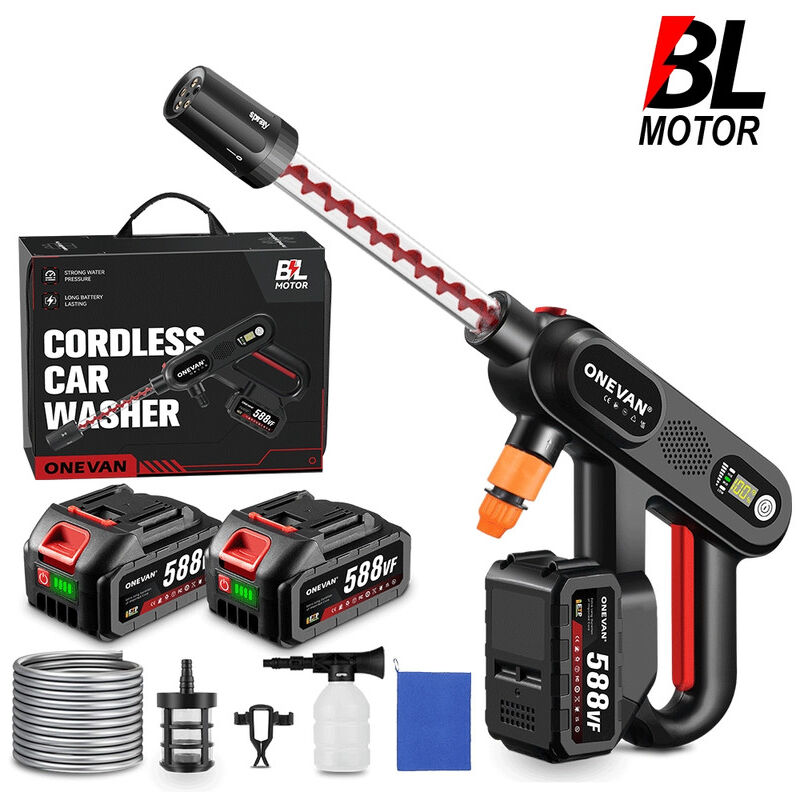 Onevan - Nettoyeur haute pression sans fil 100 bar, Écran de réglage led, débit 4.1L/min,nettoyeur haute pression portable 5 en 1 - Noir et rouge