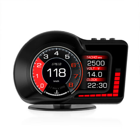 Affichage tête haute de voiture HUD Compteur de vitesse  numérique Double système d'affichage avec vitesse/horloge/RPM/température de l'eau et de l'huile/altitude/etc. Alarme de survitesse Test d'