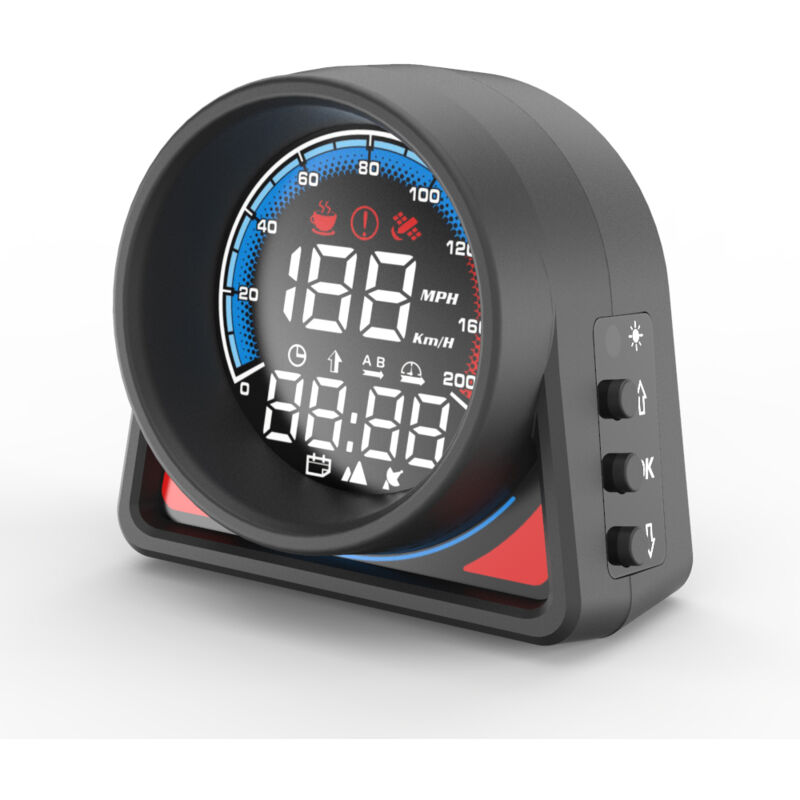 Lifcausal - Affichage tête haute multifonction pour voiture, compteur de vitesse numérique kmh/mph avec affichage led, alarme de survitesse, rappel