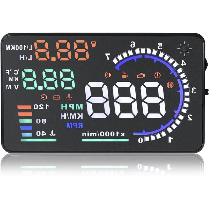 Curconsa - Affichage tête haute obdii hud pour voitures A8 Affichage tête haute 5,5 pouces Compteur de vitesse numérique pour voiture mph avec alarme