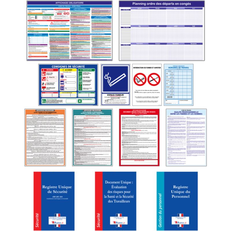 Affichages Obligatoires Pour Entreprise. Kit Affichages Entreprise. Registres Pour Toutes Entreprises. Lot Affichages Entreprise. 10 Panneaux + 2