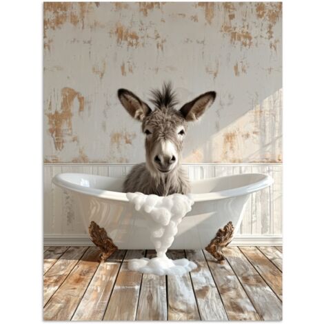 AFFICHE Âne - Animaux - Baignoire - Mousse Décoration Murale 60x80 cm