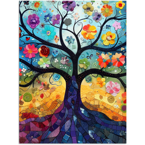 AFFICHE Art - Arbre de vie - Fleurs - Hippie Décoration Murale 60x80 cm