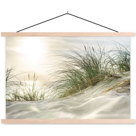 AFFICHE AVEC CADRE MAGNÉTIQUE Dunes avec herbes de plage sous le soleil du parc national allemand Schleswig-Holsteinisches Wattenmeer. 60x40