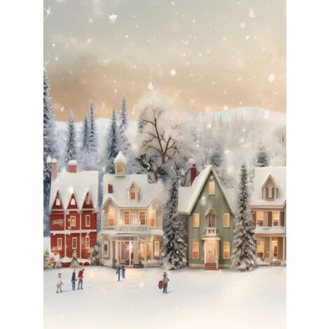 Affiche de Noël, ville d'hiver, paysage de neige d'hiver, 21 x 30 cm, P2381A4