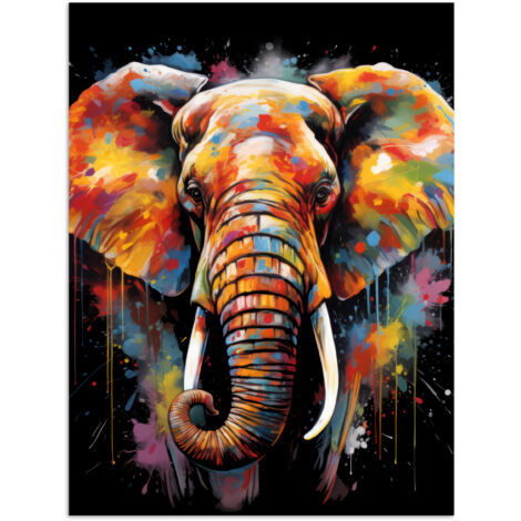 AFFICHE Éléphant - Graffiti - Noir - Animaux - Couleurs Décoration Murale 60x80 cm