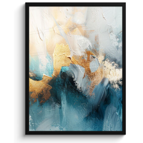 AFFICHE ENCADRÉE Abstrait - Art - Or - Bleu Tableau Décoration Murale 60x80